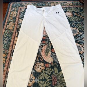 Two pairs of Under Armour white baseball pants full length bundle. Youth XL.